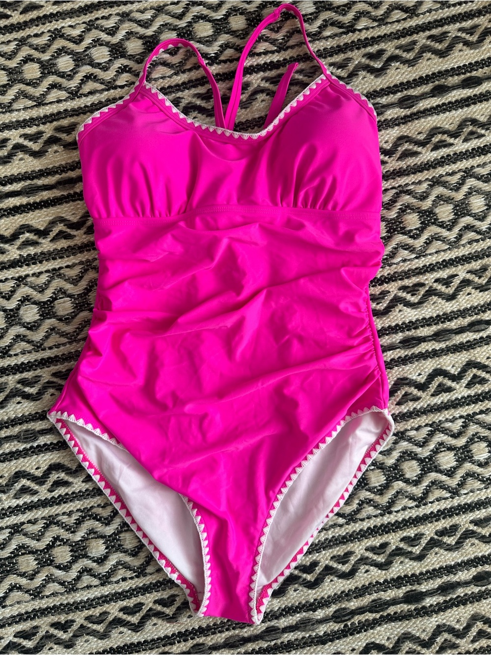 Hot Pink One-Piece Swimsuit with Zigzag Trim